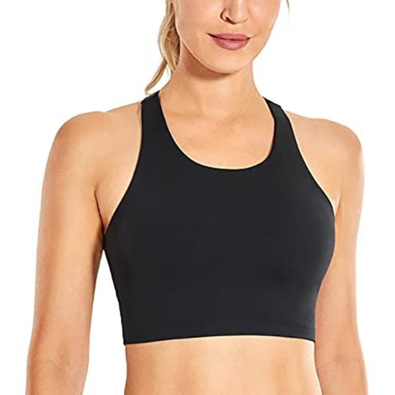 High Neck Longline Racerback Wirefree Padded Crop Tank Top at Amazon Women