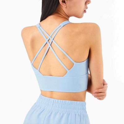 CROSS OVER STRAP Push Up Fitness sportowe biustonosze sportowe Top kobiety lekkie wsparcie wyscielane trening silownia biustonosze do jogi krotki Top
